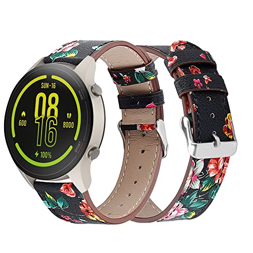 Armbänder Leder Uhrenarmband für Mi Watch/Xiaomi Watch S1 / Watch S1 Active Leder Armband für Herren Damen, Lederarmband mit Metallschnalle aus Edelstahl (Schwarze Färberdistel,22mm) von Kemikeji