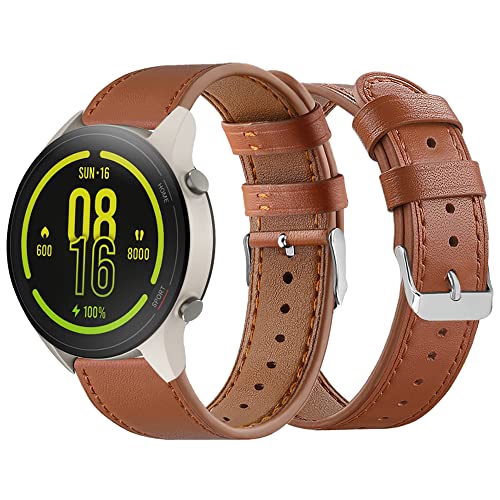 Armbänder Leder Uhrenarmband für Mi Watch/Xiaomi Watch S1 / Watch S1 Active Leder Armband für Herren Damen, Lederarmband mit Metallschnalle aus Edelstahl (braun,22mm) von Kemikeji