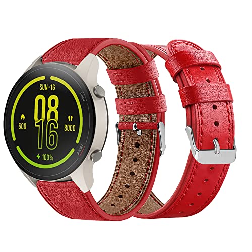 Armbänder Leder Uhrenarmband für Mi Watch/Xiaomi Watch S1 / Watch S1 Active Leder Armband für Herren Damen, Lederarmband mit Metallschnalle aus Edelstahl (rot,22mm) von Kemikeji