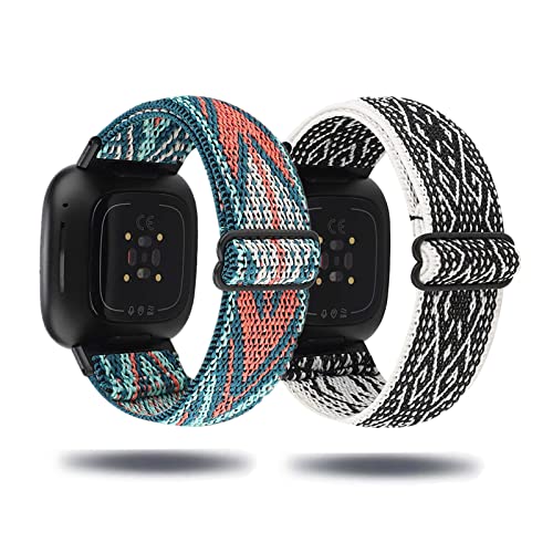 Kemikeji 2 Stück Armbänder für Fitbit Versa 3 Armband /Fitbit Sense Stoff Nylon Solo Loop Set Damen Herren Sport Watch Ersatzarmband Kompatibel mit (1) von Kemikeji