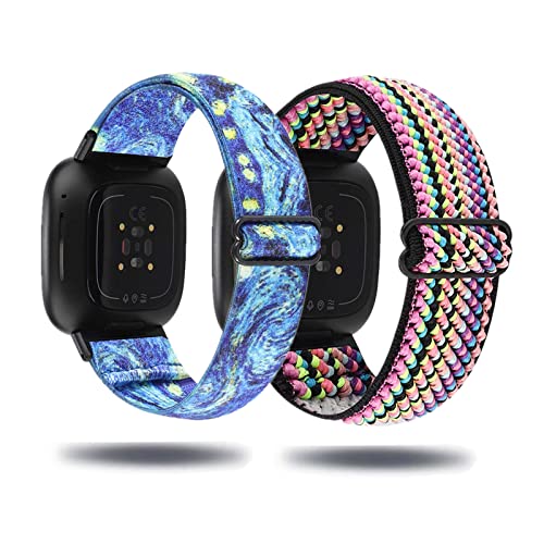 Kemikeji 2 Stück Armbänder für Fitbit Versa 3 Armband /Fitbit Sense Stoff Nylon Solo Loop Set Damen Herren Sport Watch Ersatzarmband Kompatibel mit (16) von Kemikeji