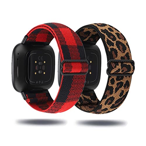Kemikeji 2 Stück Armbänder für Fitbit Versa 3 Armband /Fitbit Sense Stoff Nylon Solo Loop Set Damen Herren Sport Watch Ersatzarmband Kompatibel mit (7) von Kemikeji