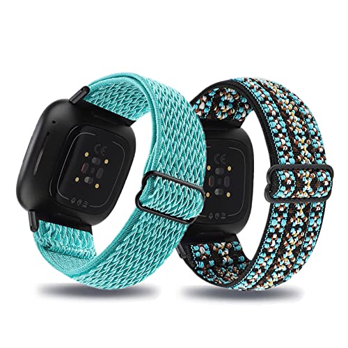 Kemikeji 2 Stück Armbänder für Fitbit Versa 3 Armband /Fitbit Sense Stoff Nylon Solo Loop Set Damen Herren Sport Watch Ersatzarmband Kompatibel mit (8) von Kemikeji