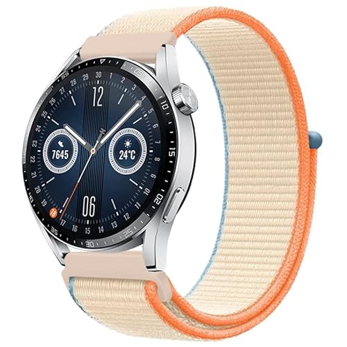 Kompatibel mit Huawei GT2e Armband Nylon Sport Loop Verstellbares Atmungsaktives Uhrenarmbänder für Huawei GT2e Fabric Nylon Weiches Ersatzarmband für Huawei GT2e (milchweiß,22mm) von Kemikeji