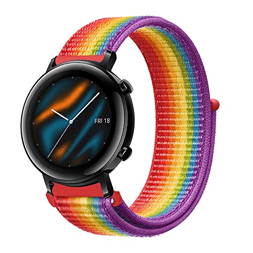 Kompatibel mit Huawei Watch GT2 42mm Sport Loop Verstellbares Atmungsaktives Uhrenarmbänder für Huawei Watch GT2 42mm Nylon Armband Fabric Weiches Ersatzarmband (Regenbogen,20mm) von Kemikeji