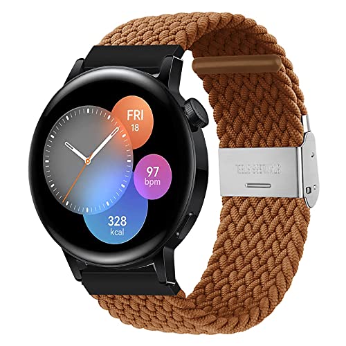 Nylon Armband Kompatibel mit Huawei Watch GT3 42mm Loop Nylon Sport Uhrenarmband für Huawei Watch GT3 42mm mit Metallschnalle aus Edelstahl Armbänder für Herren Damen (Kaffee,20mm) von Kemikeji