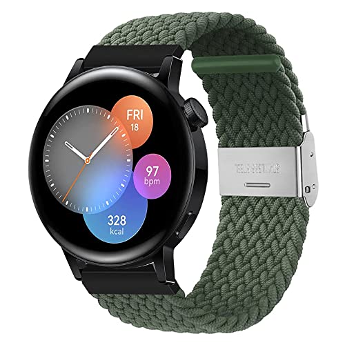 Nylon Armband Kompatibel mit Huawei Watch GT3 42mm Loop Nylon Sport Uhrenarmband für Huawei Watch GT3 42mm mit Metallschnalle aus Edelstahl Armbänder für Herren Damen (Oliven,20mm) von Kemikeji