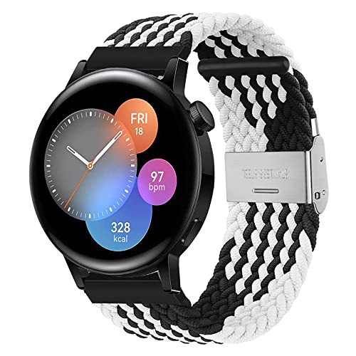 Nylon Armband Kompatibel mit Huawei Watch GT3 42mm Loop Nylon Sport Uhrenarmband für Huawei Watch GT3 42mm mit Metallschnalle aus Edelstahl Armbänder für Herren Damen (Schwarz weiß,20mm) von Kemikeji