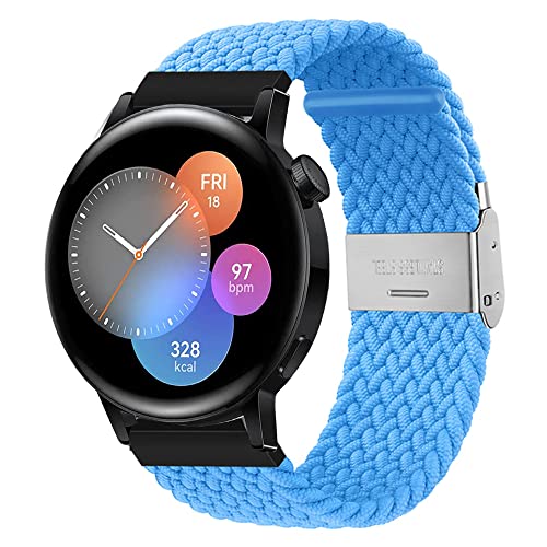 Nylon Armband Kompatibel mit Huawei Watch GT3 42mm Loop Nylon Sport Uhrenarmband für Huawei Watch GT3 42mm mit Metallschnalle aus Edelstahl Armbänder für Herren Damen (blau,20mm) von Kemikeji