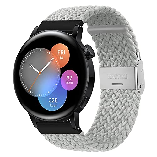 Nylon Armband Kompatibel mit Huawei Watch GT3 42mm Loop Nylon Sport Uhrenarmband für Huawei Watch GT3 42mm mit Metallschnalle aus Edelstahl Armbänder für Herren Damen (grau,20mm) von Kemikeji