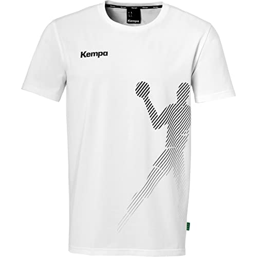 Kempa T-Shirt Black & White mit Rippe Kragen Baumwolle Shirt Herren - mit Player-Aufdruck - Sport Fitness Handball - weiß - Größe XXL von Kempa