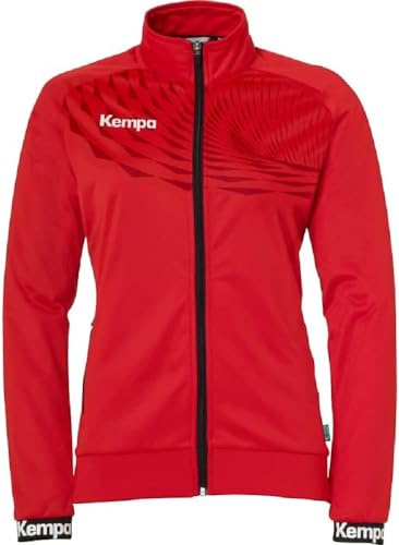Kempa Wave 26 Poly Jacket Women Damen Mädchen Sport Fußball Trainingsjacke Sweatshirt Jacke Sweatjacke - elastisches Trainings-Sweatshirt mit Reißverschluss-Taschen - taillierter Schnitt, rot/chilirot von Kempa