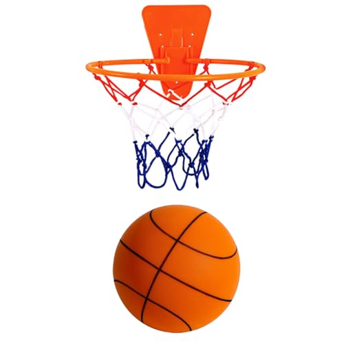 Kexpery 18/21/24 cm Indoor-Trainingsball, Größe 3/5/7, geräuschloses Basketball-Dribbeln, Training, Basketball-Hüpfen, for Kindergeburtstagsgeschenke (Orange 21 cm + Korb) von Kexpery