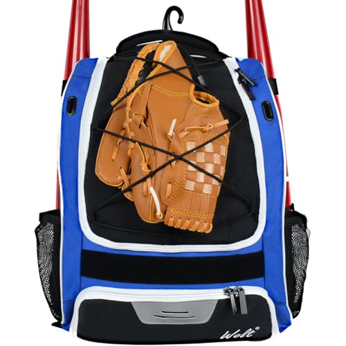 Kexpery Baseball-Rucksack, reflektierende Baseball-Tasche mit Zaunhaken und Schuhfach, Baseball-Sporttasche, großes Fassungsvermögen, mehrere Taschen for Softball, Fußball (blau) von Kexpery
