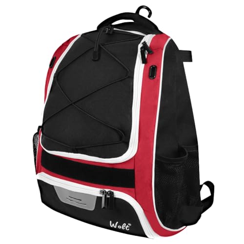 Kexpery Baseball-Rucksack, reflektierende Baseball-Tasche mit Zaunhaken und Schuhfach, Baseballschläger-Rucksack, große Kapazität, mehrere Taschen für Tennis, Baseball (rot) von Kexpery
