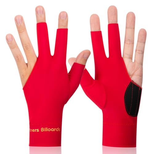 Kexpery Billardhandschuhe, Drei-Finger-Handschuhe, rutschfest, für Billard-Training, atmungsaktiv, für Billard, Sport-Zubehör (Rot links) von Kexpery
