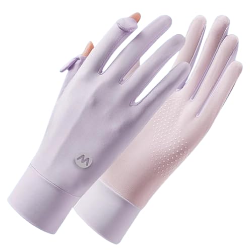 Kexpery Damen-UV-Sonnenschutzhandschuhe, Vollfinger-Touchscreen, ultradünne Sonnenhandschuhe, atmungsaktive Eisseide-Fahrradhandschuhe, rutschfest, für den Sommer (lila) von Kexpery