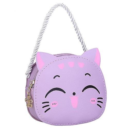 Kexpery Kawaii-Umhängetasche für Mädchen, Cartoon-Katze, modisch, Münzbörse, lässig, kleine Handtaschen, kompakte Kinder-Tagestaschen, violett, modisch von Kexpery