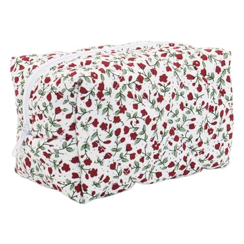 Kexpery Kosmetik-Organizer-Tasche for Damen, ästhetisches Blumenmuster, Kosmetiktasche, großes Fassungsvermögen, Make-up-Behälter, multifunktionale Hautpflegetasche (rot) von Kexpery