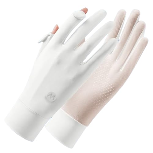 Kexpery UV-Sonnenschutz-Handschuhe für Damen, Vollfinger-Touchscreen, ultradünne Sonnenhandschuhe, atmungsaktive Sonnenschutz-Handschuhe, rutschfest, für Radfahren, Fahren (weiß) von Kexpery