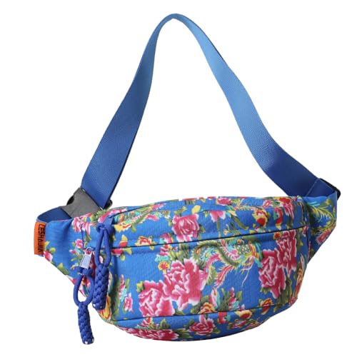 Kexpery Weiche, halbmondförmige Bauchtasche, leicht, einfach, Umhängetasche, vielseitige Damen-Tagestasche, Blumen-Umhängetasche, blau, modisch von Kexpery