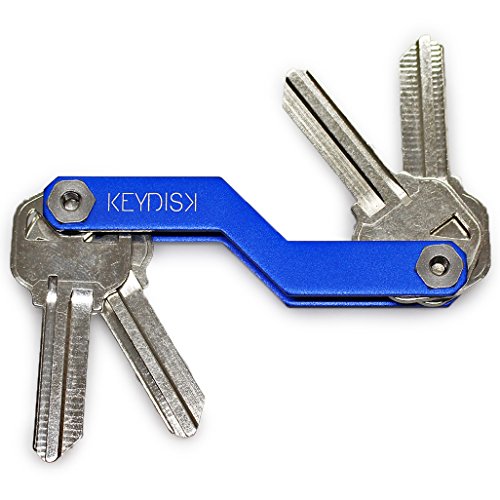 KeyDisk Mini - praktischer Schlüssel Organizer aus Aluminium für bis zu 8 Schlüssel mit Flaschenöffner - extra schlank und klein - Satin Blue von KeyDisk