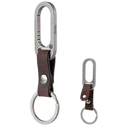 KeyUnity KM24 Titanium Carabiner Leather Keychain Clip with Detachable Strap for Men & Women von KeyUnity