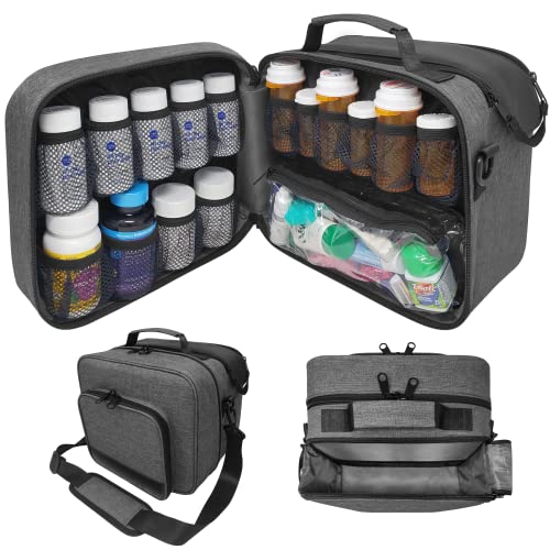 StarPlus2 Large 2-Compartment Modular Pill Bottle Organizer, Medicine Bag, Case, Carrier for Medications, Medical Supplies and Small Devices - Home Storage and Travel - Gray (Without Lock) von Keyoung