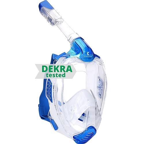 Khroom von DEKRA® geprüfte CO2 sichere Schnorchelmaske Vollmaske Seaview X - Tauchmaske für Erwachsene / Kinder | Schnorchelausrüstung / Schnorchelset Alternative (L-XL, Hellblau) von Khroom