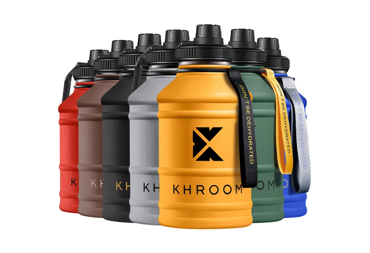 Khroom Trinkflasche Edelstahl 1,3L + 2,2L Sport Edelstahlflasche >2 Liter XXL Sportflasche, Kohlensäure geeignet von Khroom
