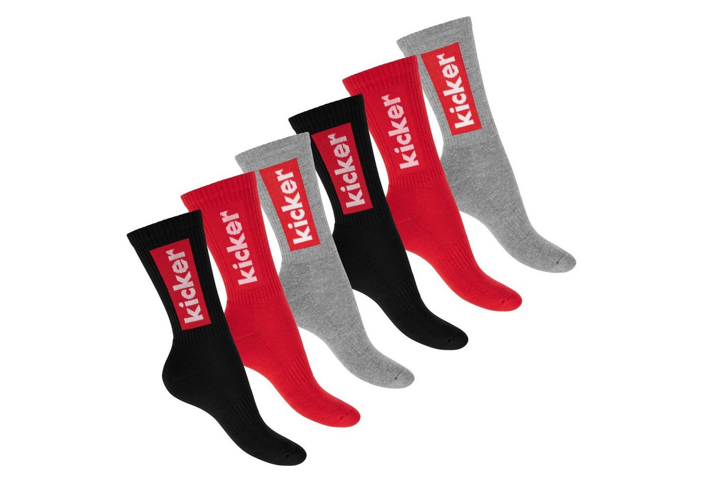 Kicker Tennissocken kicker Damen & Herren Crew Socks (6 Paar) Schwarz Rot Grau 35-38 (6-Paar) von Kicker