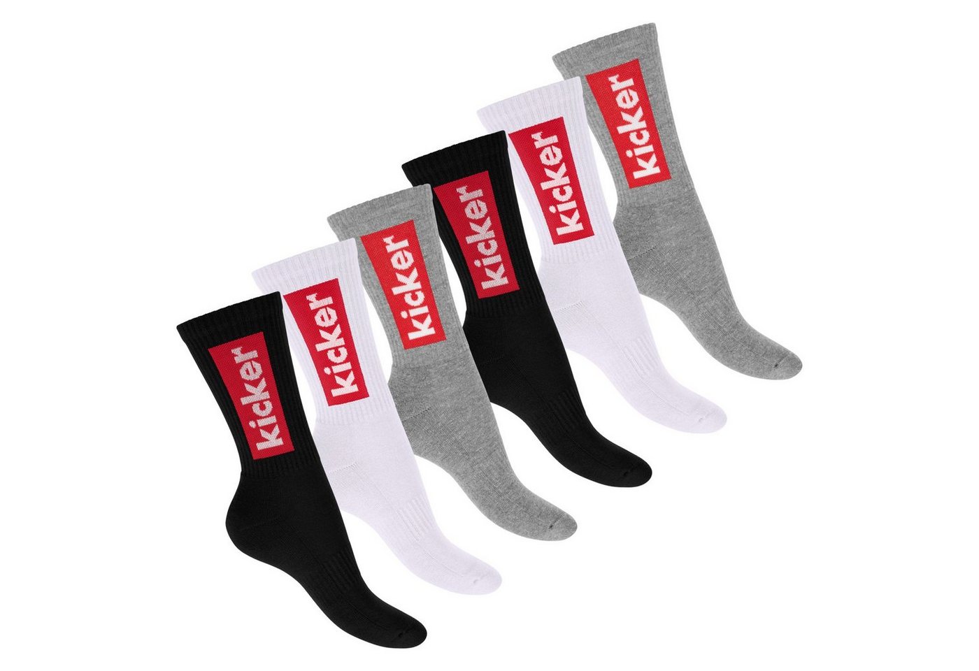 Kicker Tennissocken kicker Damen & Herren Crew Socks (6 Paar) Schwarz Weiß Grau 35-38 (6-Paar) von Kicker