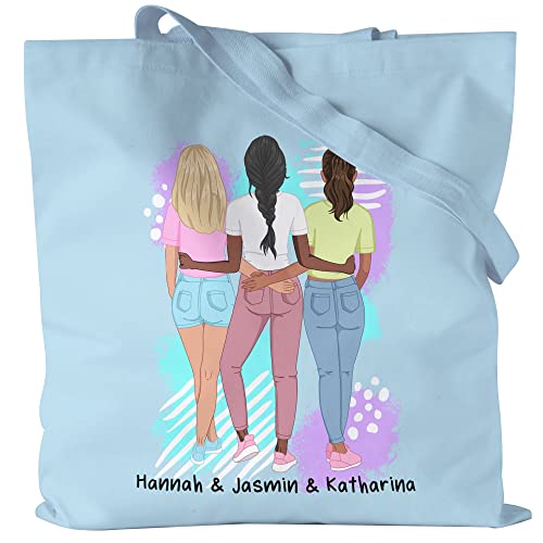 Kiddle-Design 3 Beste Freundinnen Jutebeutel Blau Personalisiert Freundinnen Geschenk BFF Friends Freundin Schwester Freundschaft Selbst Gestalten von Kiddle-Design