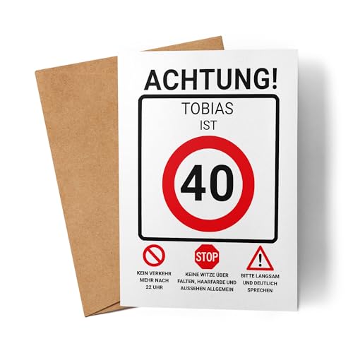 Kiddle-Design Geburtstagskarte zum 40. Geburtstag Personalisiert, Verkehrsschild Geschwindigkeit 40, 40ter Geburtstag Karte Geldgeschenk Mann Frau, Glückwunschkarte von Kiddle-Design