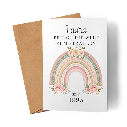 Kiddle-Design Karte Personalisiert 30. Geburtstag - Bringt die Welt zum Strahlen seit 1995-30ter Geburtstag schöne Geburtstagskarte Frau Regenbogen Spruch - Faltkarte von Kiddle-Design