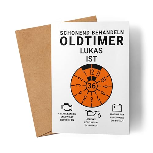 Kiddle-Design Personalisierte Geburtstagskarte 36. Geburtstag, Schonend behandeln Oldtimer ist 36, 36ter Geburtstag Lustiges Geldgeschenk Frau Mann, Karte Geburtstag von Kiddle-Design