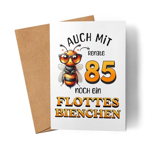 Kiddle-Design Personalisierte Geburtstagskarte 85. Geburtstag - Flottes Bienchen ist 85-85ter Geburtstag Lustige Karte Frau Frauen - Faltkarte inkl. Umschlag von Kiddle-Design