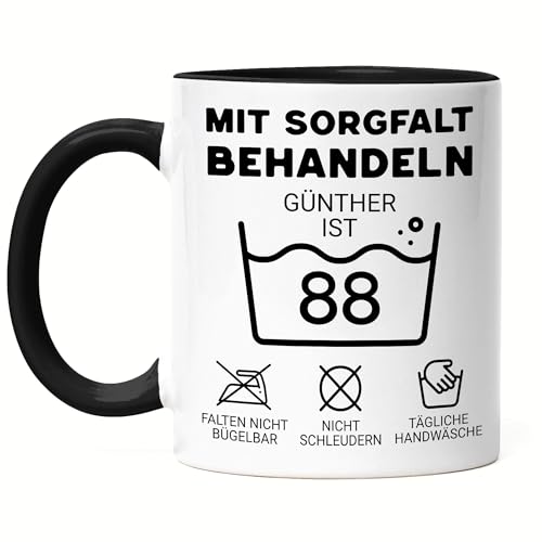 Kiddle-Design Personalisierte Tasse 88. Geburtstag - Mit Sorgfalt behandeln das Gute Stück ist 88-88ter Geburtstag Lustiges Geschenk Frau Mann, Tasse Schwarz von Kiddle-Design