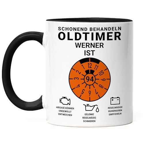 Kiddle-Design Personalisierte Tasse 94. Geburtstag, Schonend behandeln Oldtimer ist 94, 94ter Geburtstag Lustiges Geschenk Mann Frau, Tasse Schwarz von Kiddle-Design