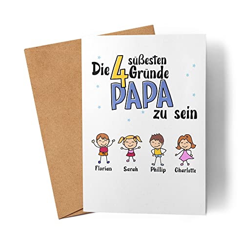 Kiddle-Design Vatertag Karte 4 Gründe Papa zu Sein Vatertagsgeschenk mit Spruch Geschenk von Kindern für Vater Geburtstag Vatertagskarte von Kiddle-Design