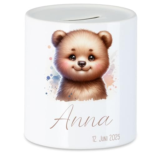 Spardose Kinder mit Namen Personalisiert, Tiermotiv Bär Geschenk für Junge & Mädchen Geburtstag, Weihnachten, Geburt und Taufe - Sparschwein Geldgeschenk und Wunscherfüller von Kiddle-Design