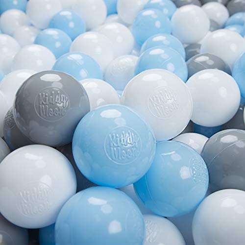 KiddyMoon Kinder Bälle Für Bällebad Baby Spielbälle Plastikbälle ∅7Cm Made In EU, Grau/Weiß/Babyblau,100 Bälle/7Cm von KiddyMoon