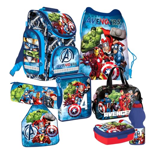 Avengers 7 Teile Set Schulranzen Ranzen Federmappe Tornister Thor Captain America Hulk Iron Man mit Sticker-von-Kids4shop von Kids4shop