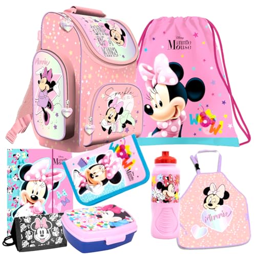 Disney Minnie Maus Mouse 8 Teile Schulranzen Ranzen Federmappe Tasche Tornister Set mit Sticker-von-Kids4shop von Kids4shop
