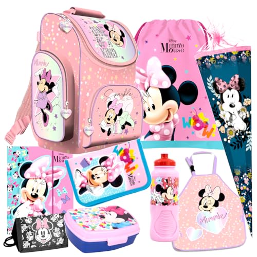 Disney Minnie Maus Mouse 9 Teile Schulranzen Ranzen Federmappe Tasche Tornister Schultüte 85 cm Set mit Sticker-von-Kids4shop von Kids4shop
