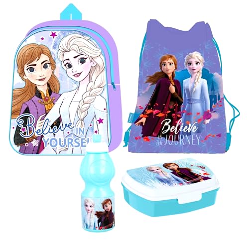 Frozen Eiskönigin 4 Teile Set Rucksack Tasche Kindergarten Brotdose Turnbeutel mit Sticker-von-Kids4shop von Kids4shop