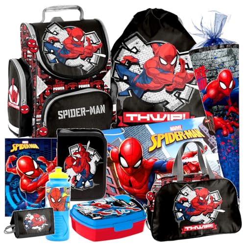 Spiderman Marvel Spider Man 8 Teile Set Schulranzen Ranzen Federmappe Tornister Tasche Sporttasche mit Sticker-von-Kids4shop sw von Kids4shop