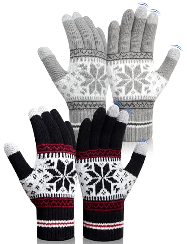 Kiiwah 2pcs Winterhandschuhe Herren Damen, Touchscreen Handschuhe Strick Fingerhandschuhe Thermohandschuhe Sport Handschuhe für Skifahren Radfa von Kiiwah