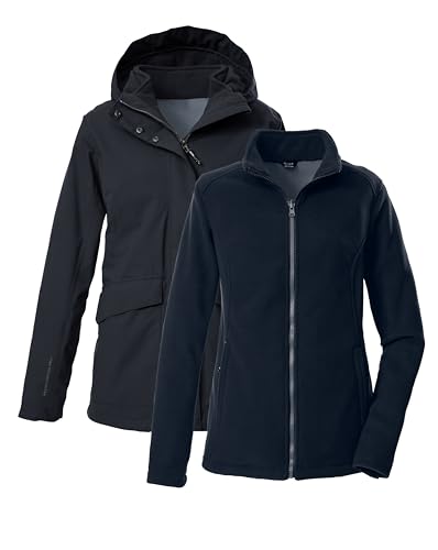 killtec Damen Outdoorjacke/3 in 1 Funktionsjacke mit Kapuze und einzippbarer Fleecejacke KOW 189 WMN JCKT, schwarz blau, 38, 43311-000 von Killtec