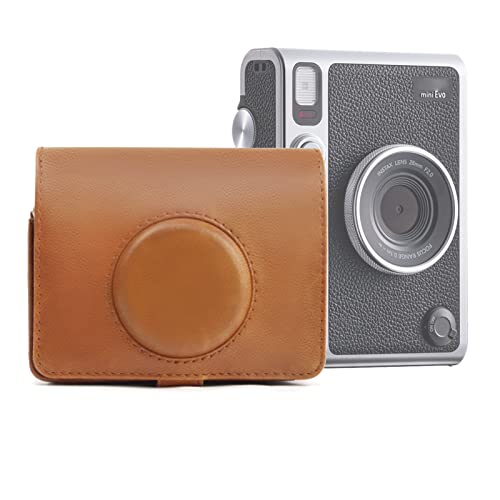 Mini Evo Tasche hülle Kameratasche für Fujifilm Instax Mini Evo Sofortbildkamera Hybrid Zubehör, schützende PU-Leder Tragetasche mit verstellbarem Schultergurt, braun, Handtaschenhalter von Kimyoaee